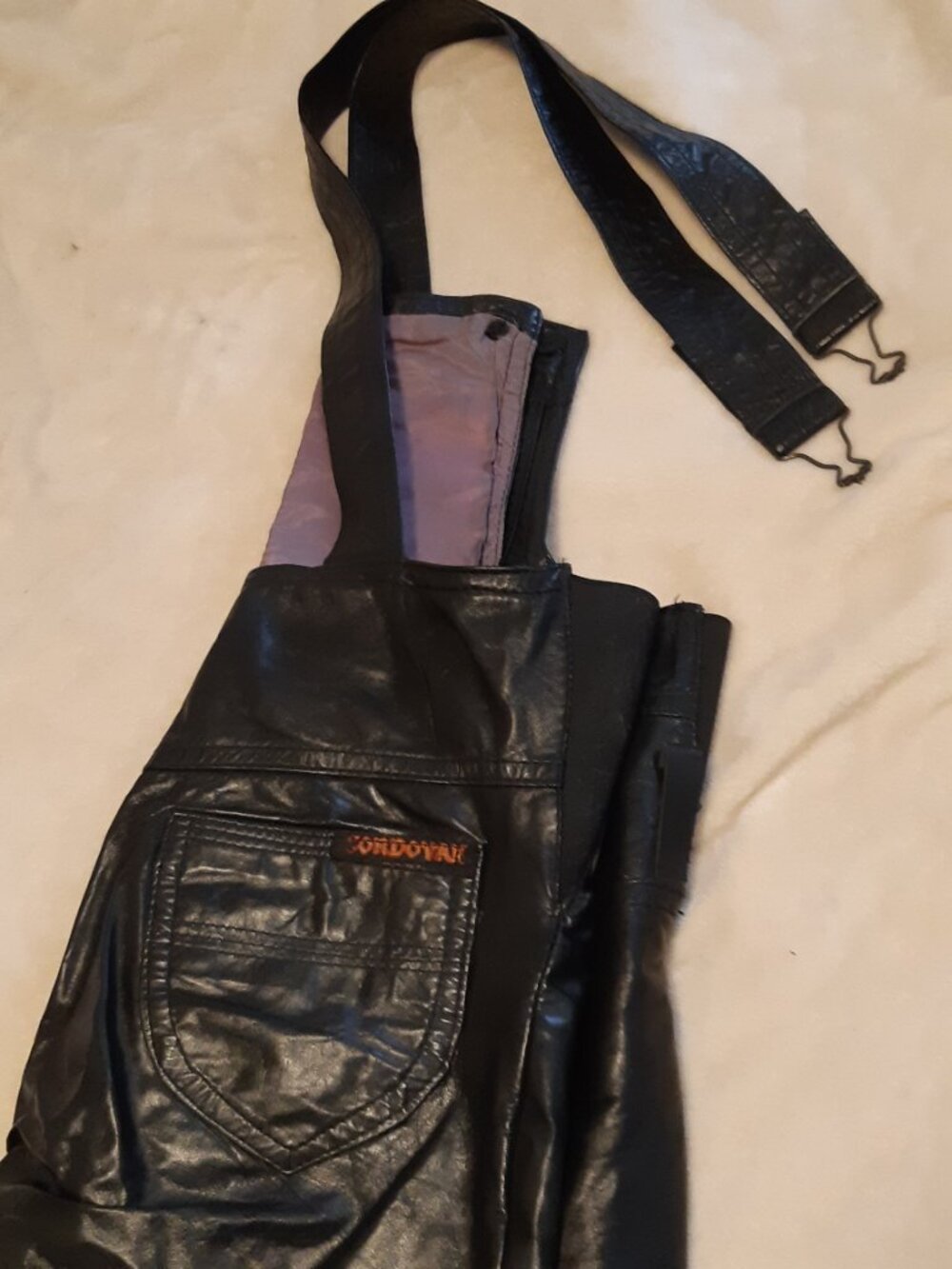 Vintage Cordovan Montreal Real Leather Moto Overalls Bib Pants Black - Picture 13 of 14